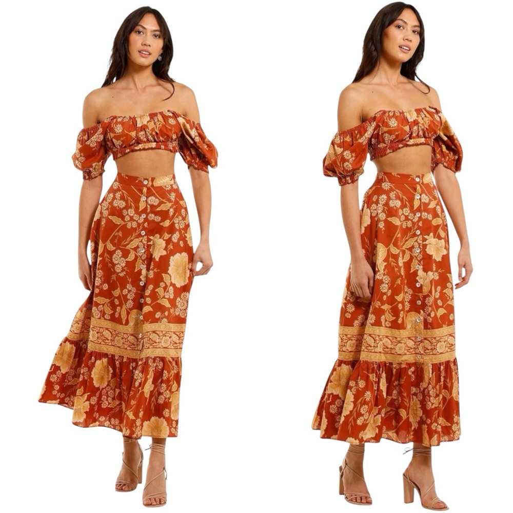SET Spell Sloan Skirt & Crop Top Set In Ochre - Picture 3 of 16